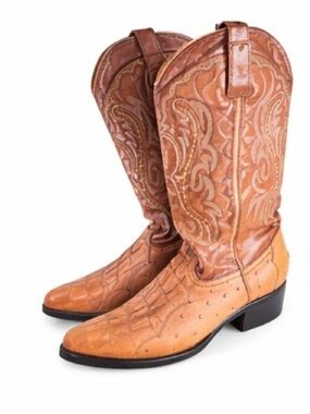 Hannford Exotic Caiman and Ostrich Cowboy Boots Tan Brown Boots Men’s Size 9